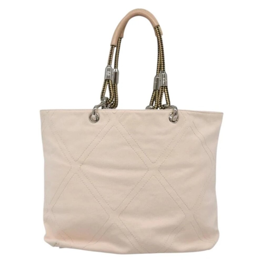 CHANEL COCO Mark Tote Bag No.5 Canvas White Silver CC Auth gh524 - Picture 3 of 16
